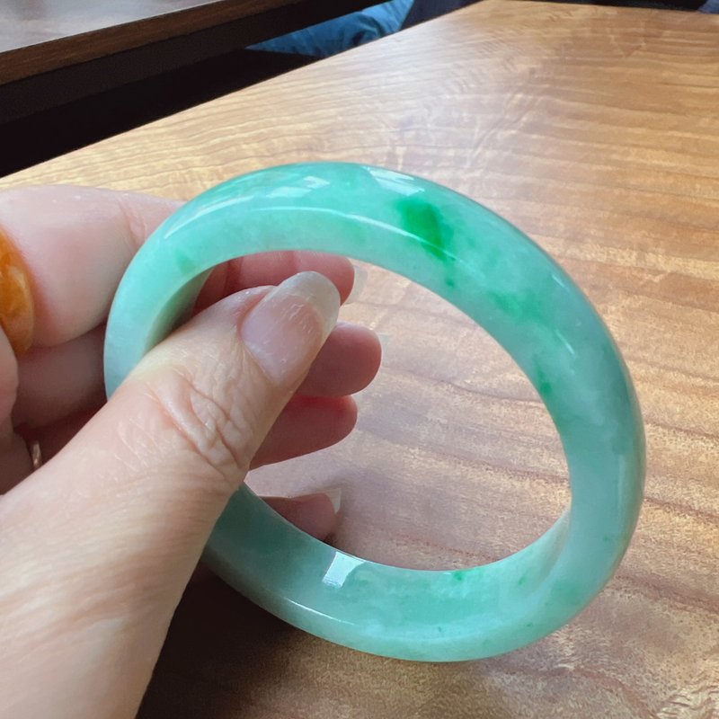 飘阳绿翡翠手镯 | 18.5围 | 天然缅甸玉翡翠A货 | 送礼 - 手链/手环 - 玉石 绿色