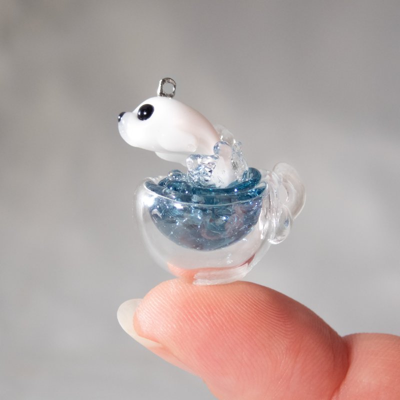 吹制玻璃海豹项链：海浪吊坠，美人鱼核心珠宝 - 项链 - 玻璃 蓝色
