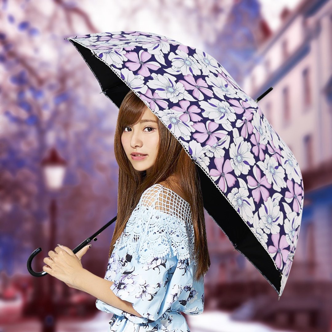 双龙冲绳钩绣黑胶宫廷伞花朵自动晴雨伞(浅紫) - 雨伞/雨衣 - 防水材质 紫色