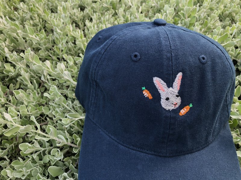 Rabbit Carrot-Embroidery cap / Dark Blue,Light Blue Denim【雙 11 限定】 - 帽子 - 棉．麻 蓝色