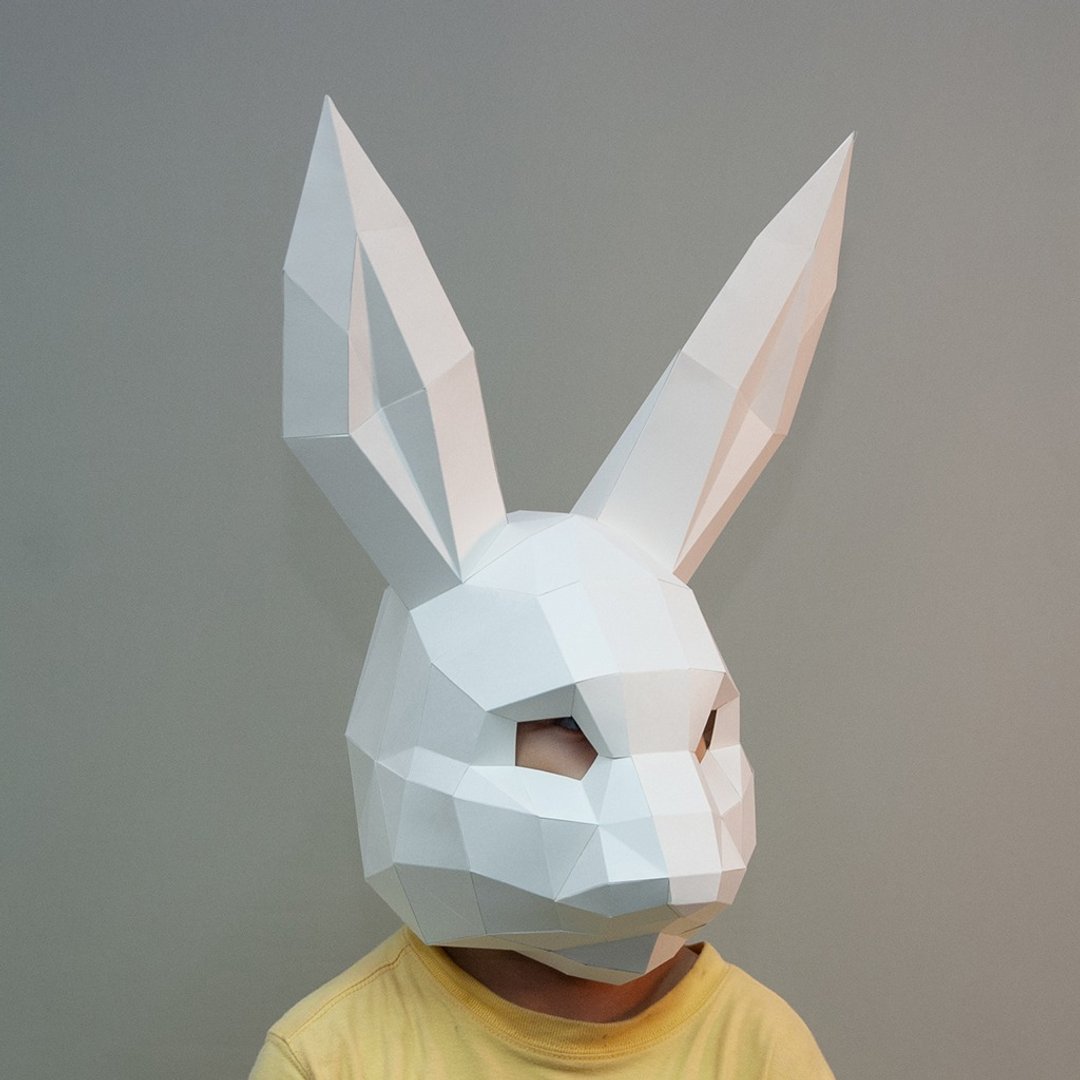 DIY手作3D纸模型摆饰 面具系列 - 兔子面具 (幼幼款)(4色可选) - 玩偶/公仔 - 纸 白色
