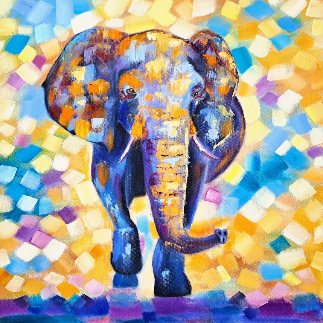 Elephant Painting Animal Oil Painting African Artwork Original Wall Art - 海报/装饰画/版画 - 其他材质 多色