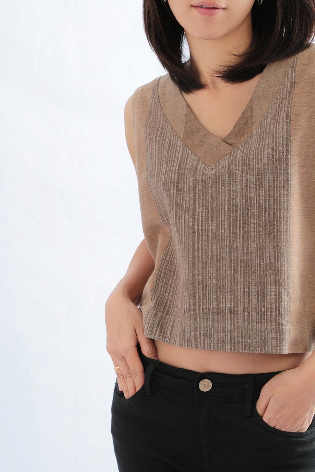 Cotton Blouse, Hand Spun, Natural Dyed / Brown (Padauk) - 女装上衣 - 棉．麻 咖啡色