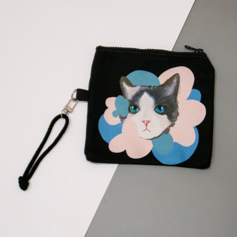 猫咪插画帆布小袋黑色-布偶猫 - 化妆包/杂物包 - 聚酯纤维 黑色