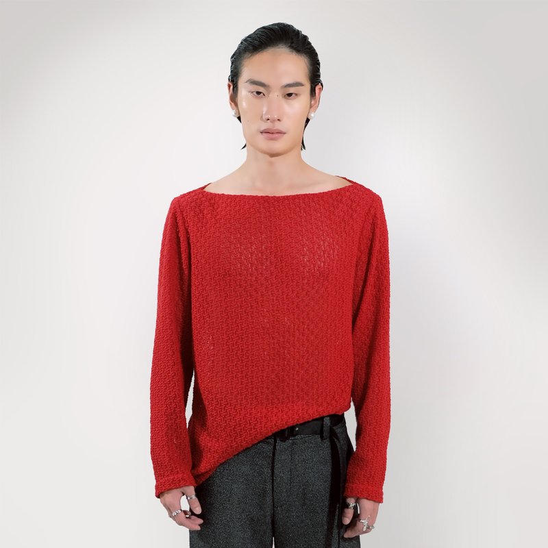 SEANNUNG 平口针织上衣 - 男装上衣/T 恤 - 聚酯纤维 红色