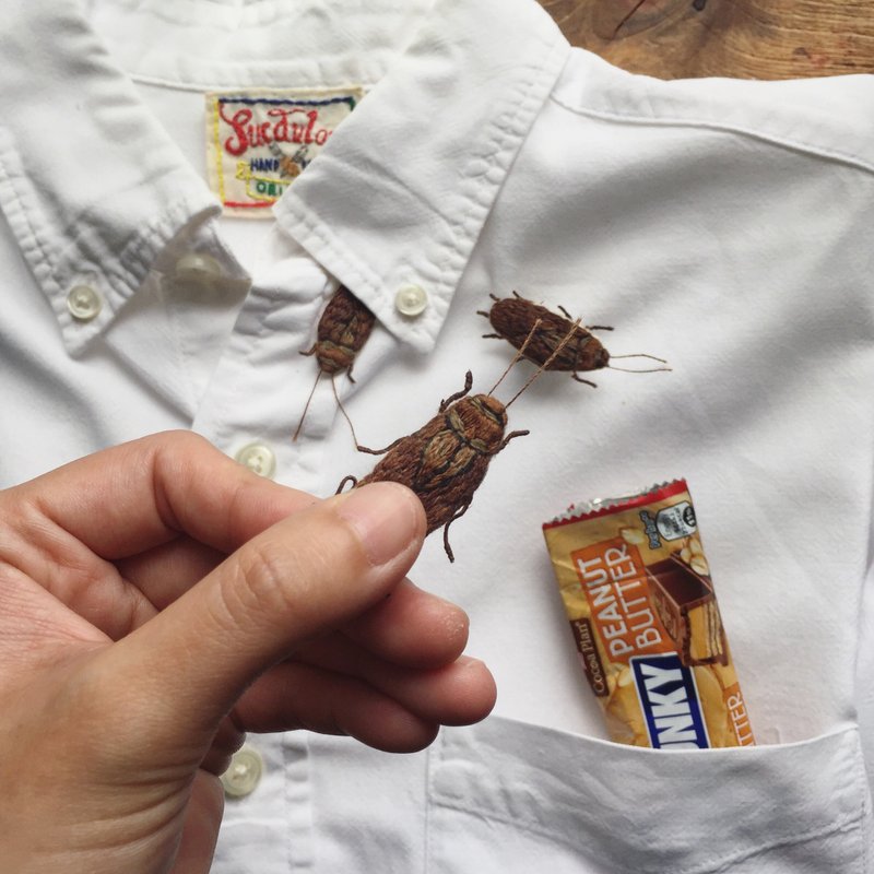 蟑螂 COCKROACH / 手工刺绣 别针 胸针 扣针 - 胸针 - 绣线 咖啡色