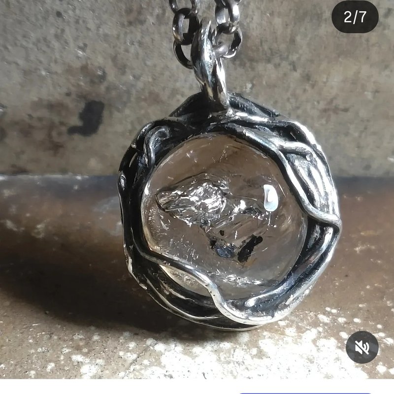 流沙水晶银吊墬 /水已干掉 - 项链 - 宝石 白色