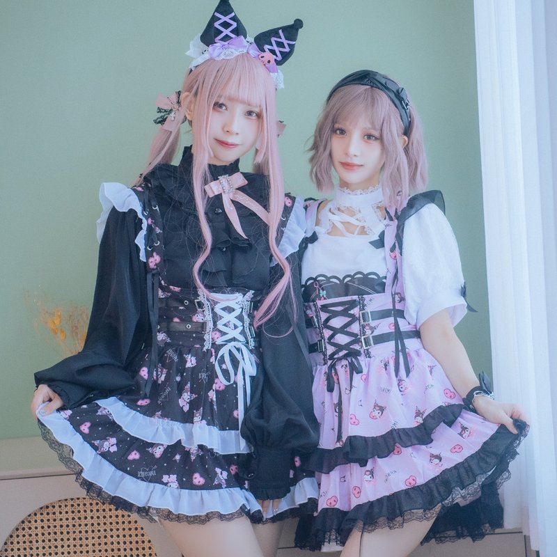 原创三丽鸥SANRIO授权酷洛米蕾丝花边缎带腰带蛋糕吊带裙JJ5031 - 洋装/连衣裙 - 聚酯纤维 