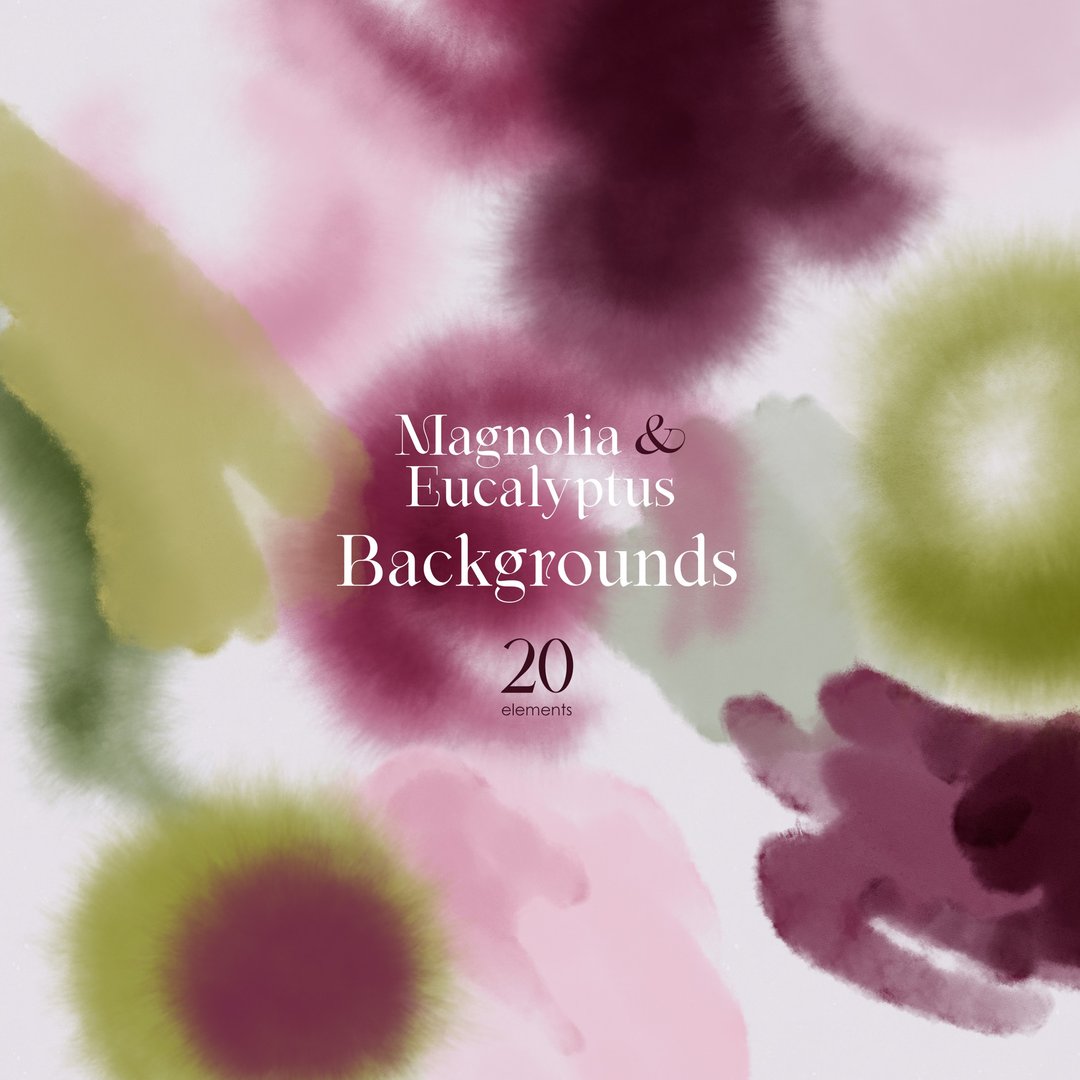 Magnolia & Eucalyptus. Watercolor backgrounds, color splash - 电子手绘真人画像/绘画/插画 - 其他材质 