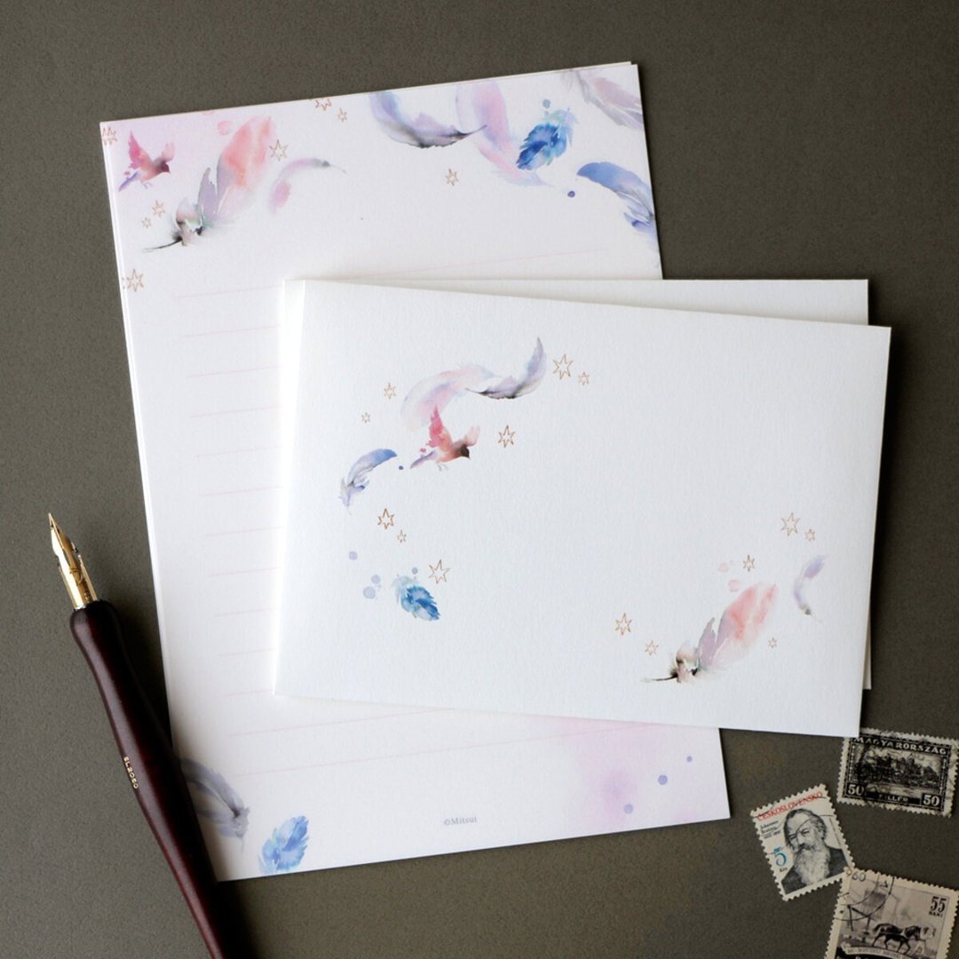 feather letter set - 信封/信纸 - 纸 粉红色