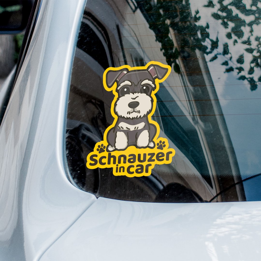 Schnauzer in car 史纳莎 雪纳瑞汽车贴纸 车内反贴 - 贴纸 - 防水材质 白色