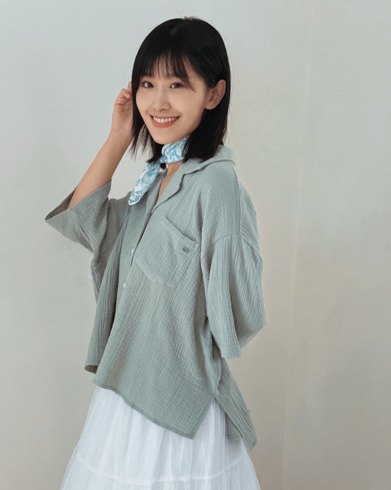 witharch-法式古巴衬衫 - 绿 - 女装上衣 - 其他材质 绿色