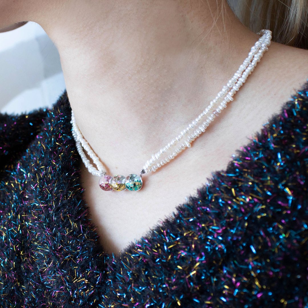 Holiday Snowball Double Pearl Necklace - 项链 - 玻璃 多色