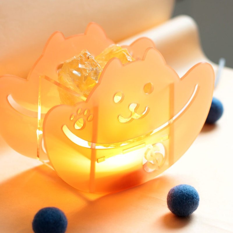 手作 水晶 香氛灯 柴犬 扩香 招财 聚财 开运 元宝 乔迁 开店新居 - 香薰/精油/线香 - 宝石 橘色