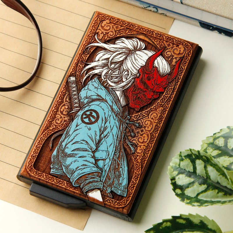 鬼魅庞克 - 雷射雕刻 + 手绘木质卡夹 - 名片夹/名片盒 - 木头 咖啡色