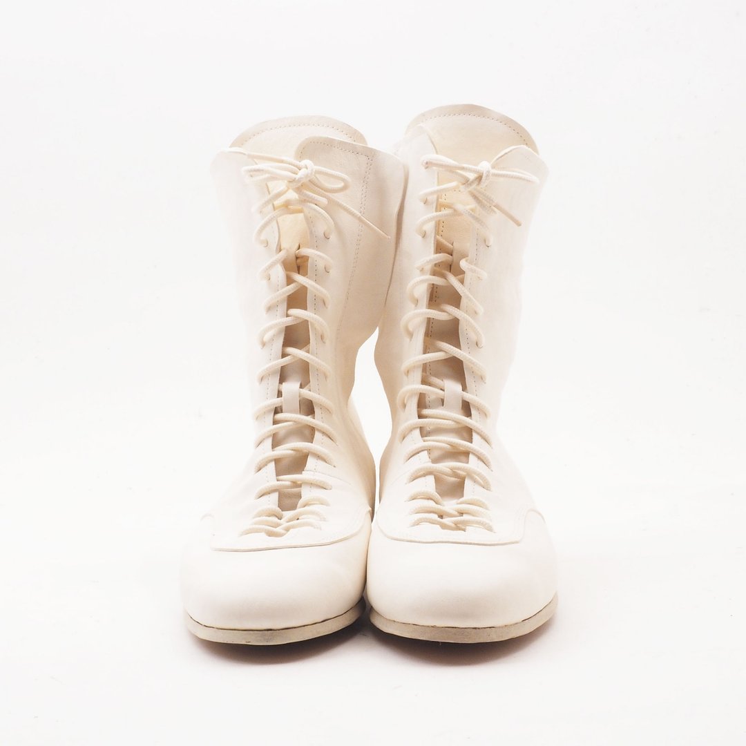 lace up long boots (white)/袋鼠皮等/皮革鞋/b01103 - 女款长靴 - 真皮 白色