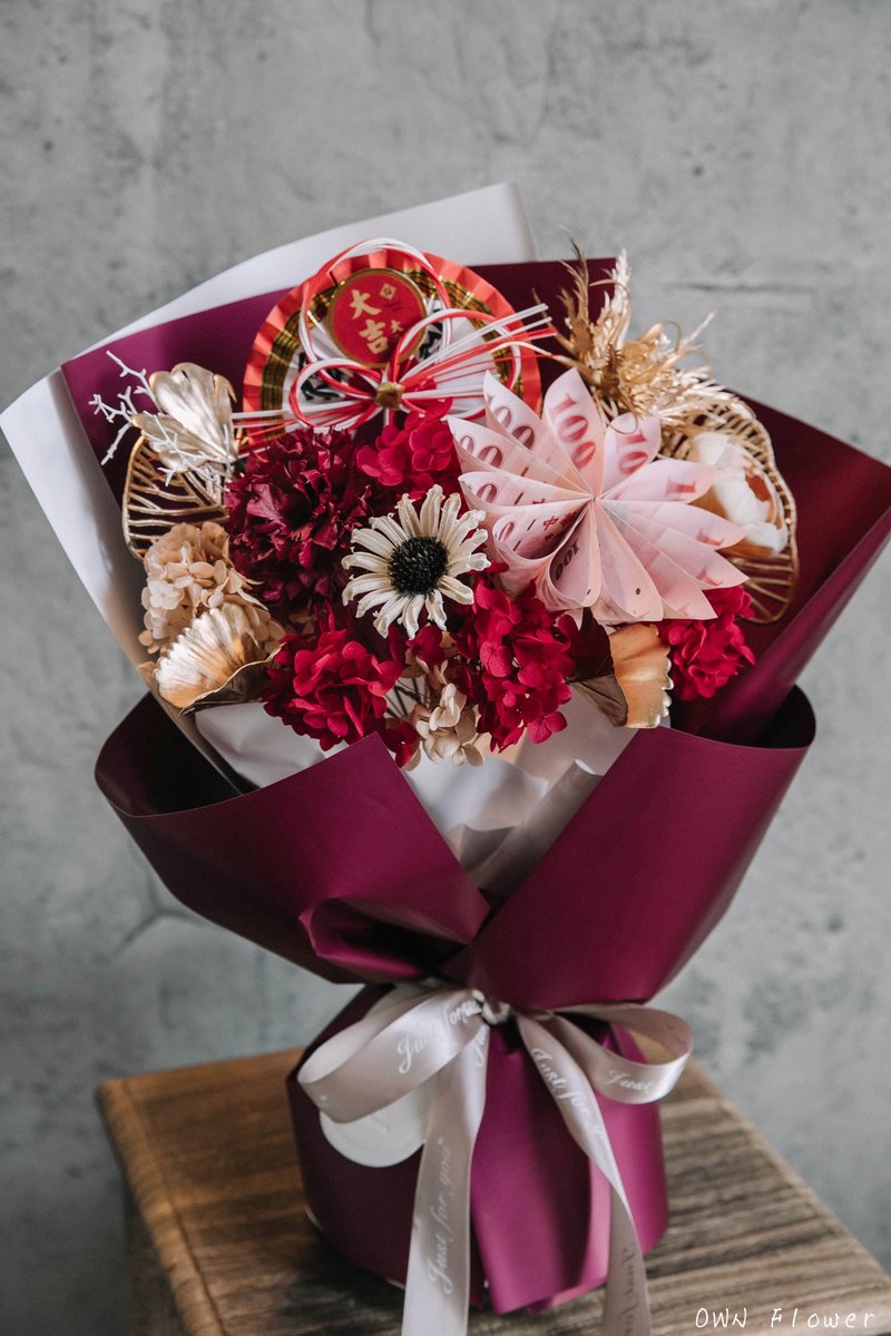 过年红包/蛇年礼物/钱花花束/钞票花束/有钱花/生日礼物/生日花束 - 干燥花/捧花 - 植物．花 红色