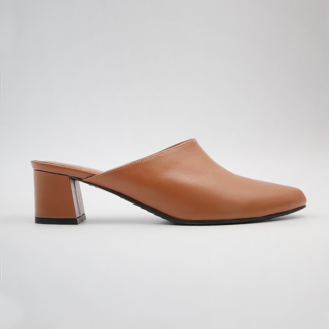 Mules Heels (典雅棕) Brown 中高跟穆勒 | WL - 穆勒鞋 - 真皮 咖啡色