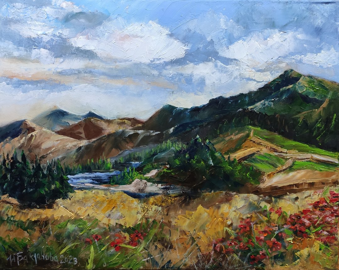 山溪风景与罂粟原画欢快的自然景观 - 墙贴/壁贴 - 其他材质 黄色