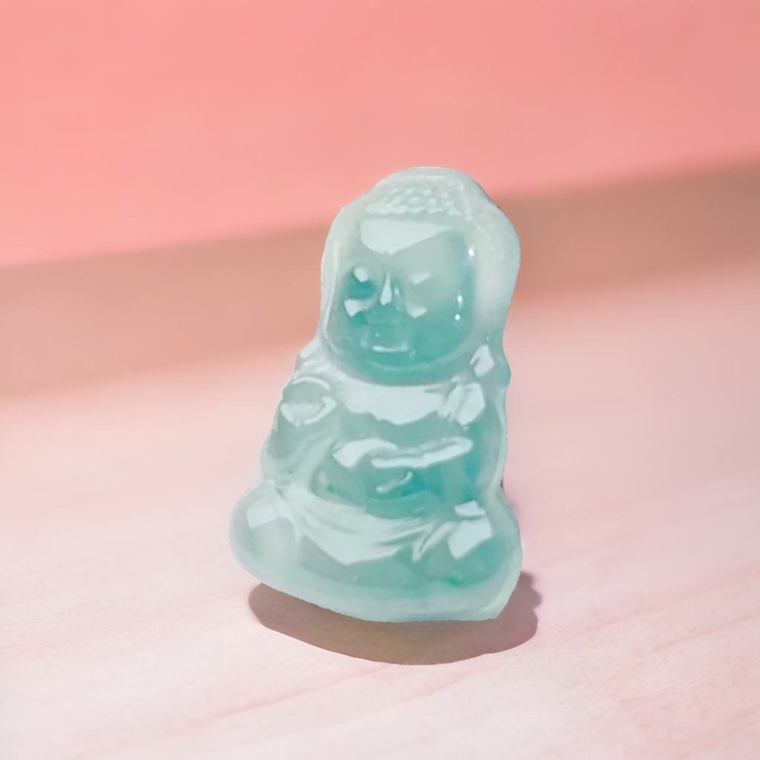 冰蓝水翡翠Q版释迦摩尼佛吊饰 | 天然玉翡翠A货 | 送礼 - 吊饰 - 玉石 绿色