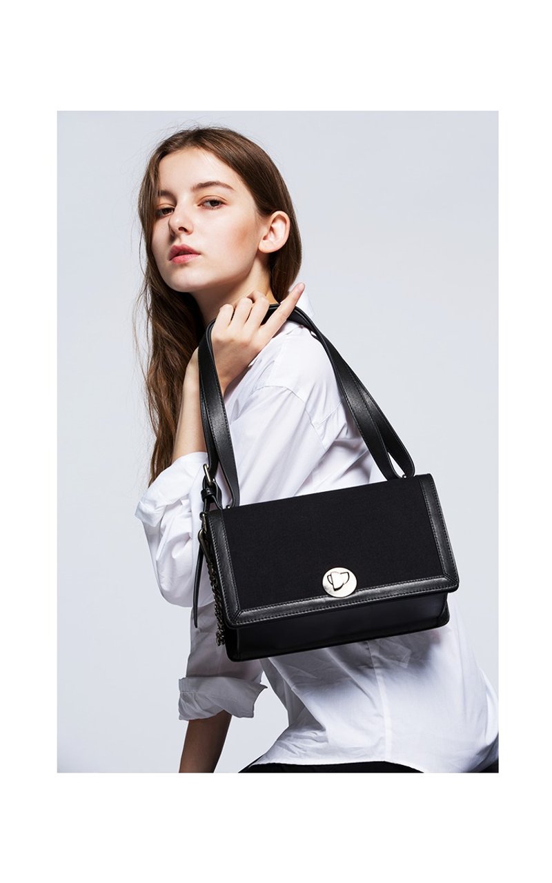 Crayon系列 -  Rock Black 岩石黑  牛皮肩背/斜背/手提包 - 侧背包/斜挎包 - 真皮 黑色