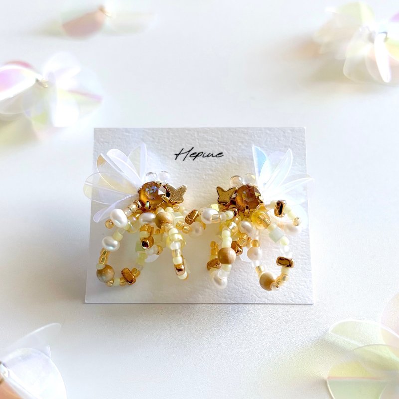 flarelet (Yellow) : earring耳夹 / pierce耳钉 - 耳环/耳夹 - 水晶 黄色