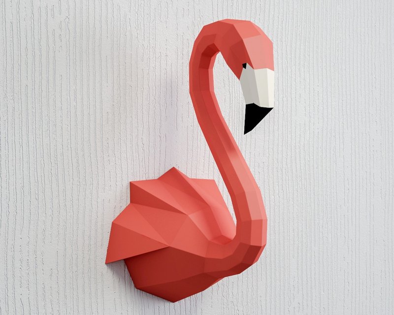 Papercraft Flamingo, 3D Paper Craft sculpture, animal trophy (Digital Template) - 手工艺教程/工具书 - 其他材质 