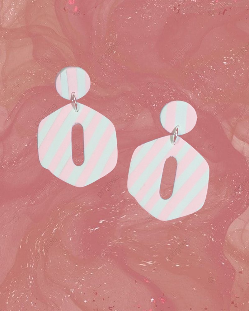 Barbie系列 复古造型 粉红条纹 耳环/耳夹 / 软陶/ 夏日 - 耳环/耳夹 - 陶 粉红色