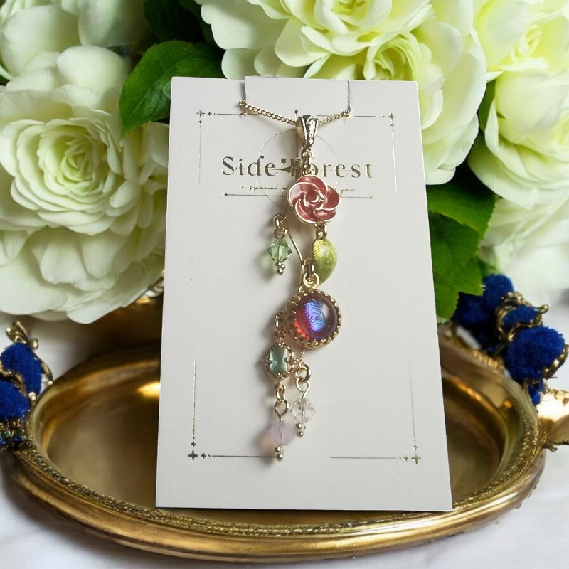 玫瑰季节性闪光系列侧面*森林原玻璃 - 项链 - 玻璃 红色