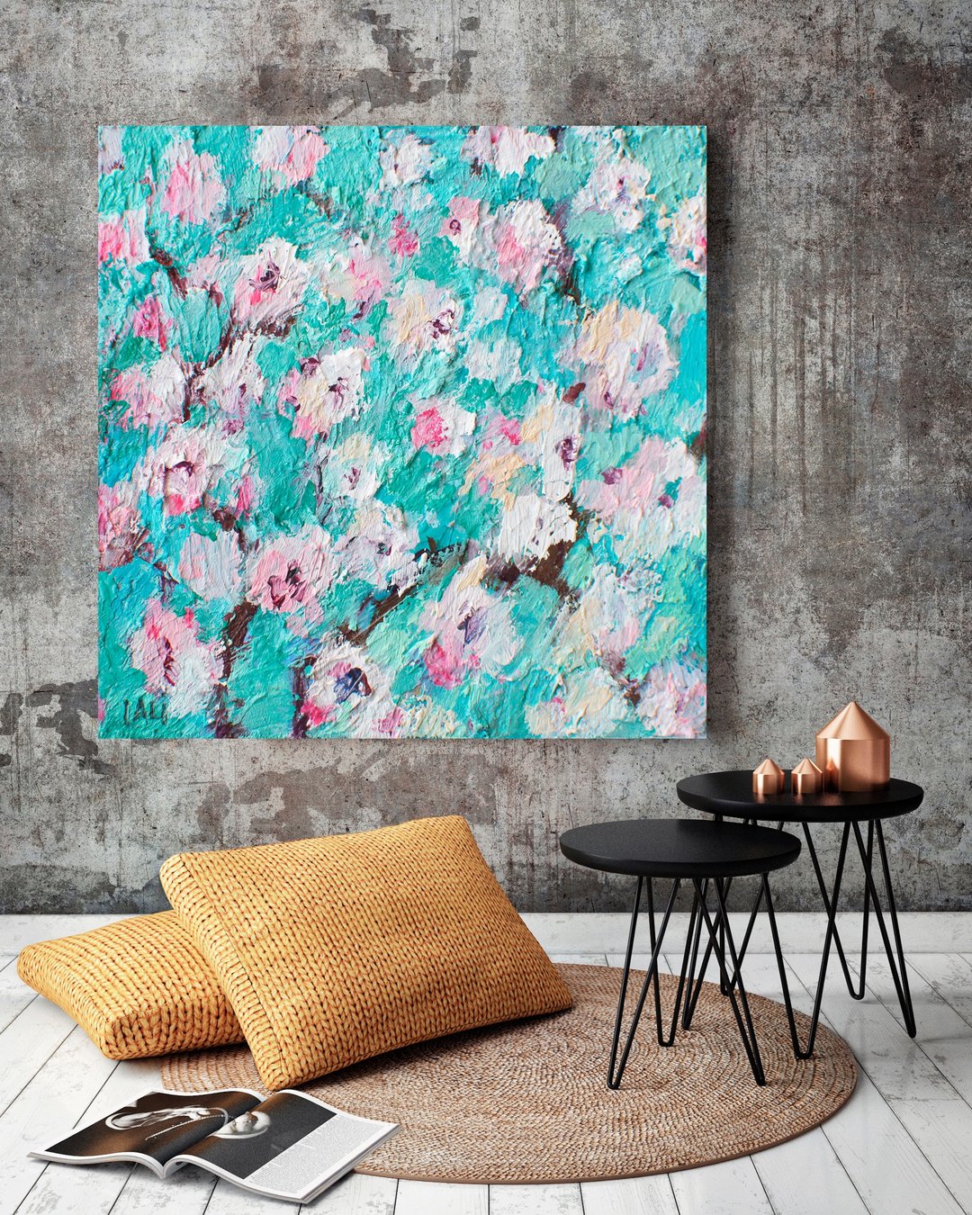 原创油画 画布材质 樱花粉色花朵 任意尺寸 俄罗斯艺术家作品 - 墙贴/壁贴 - 其他材质 粉红色