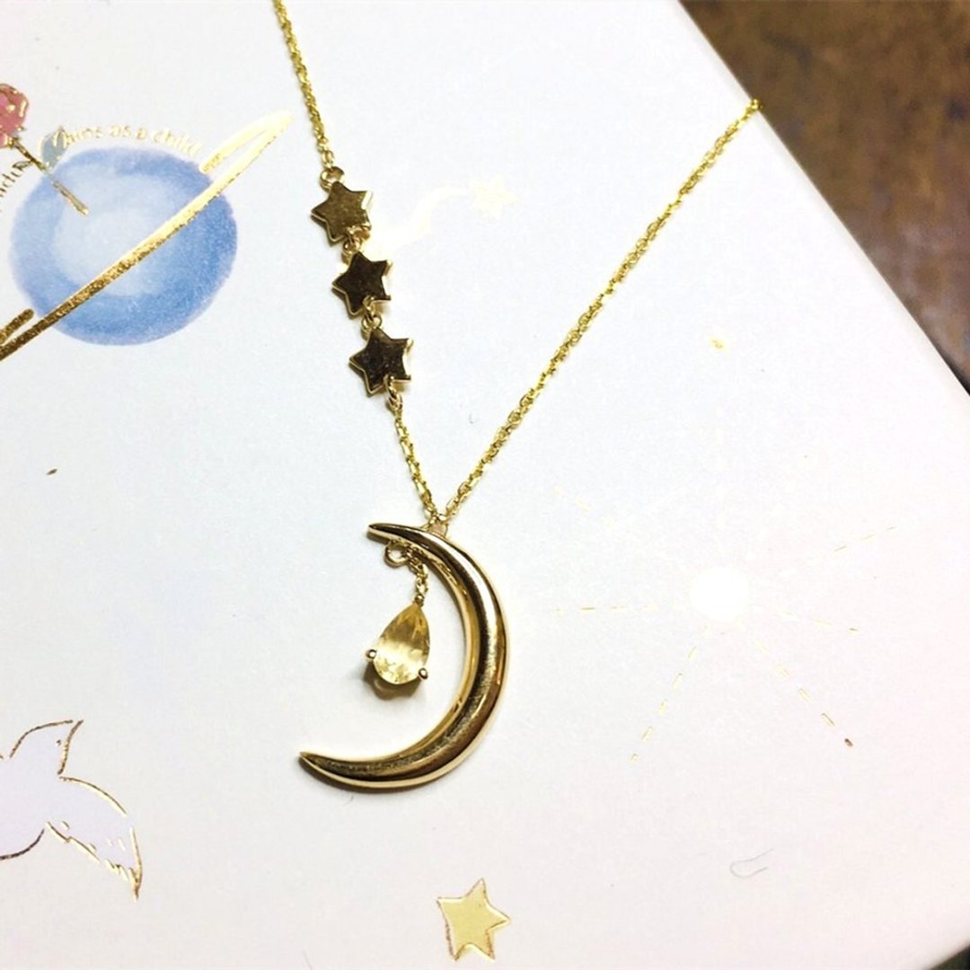 【Moriarty Jewelry】夜空 - 星星月亮 - 14K 黄K金 黄水晶项链 - 项链 - 贵金属 