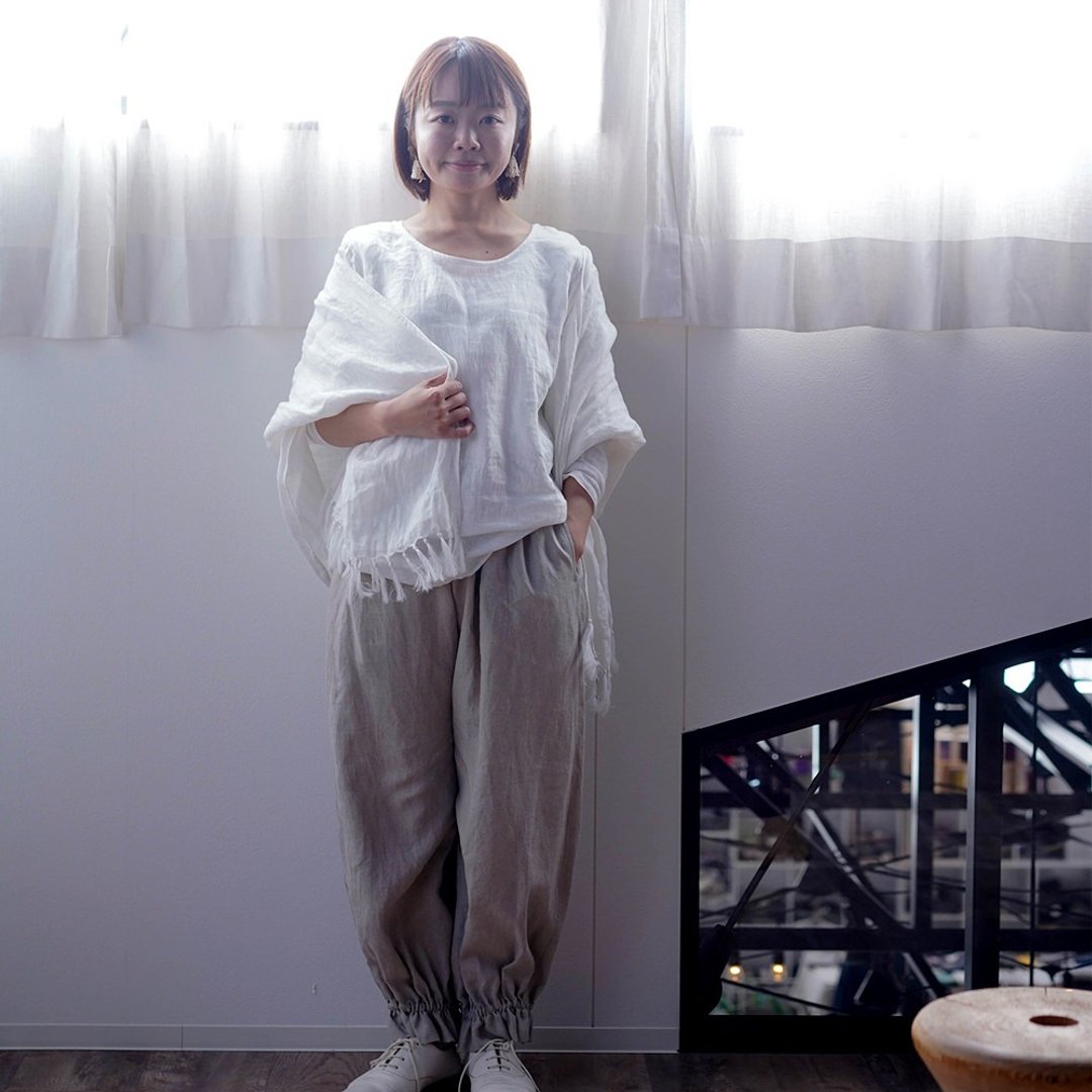 wafu - 圍巾 Double gauze linen shawl / Off White z004c-owh2 - 围巾/披肩 - 亚麻 白色