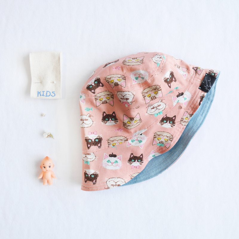 小孩双面渔夫帽 | 粉红顽皮猫 - 围嘴/口水巾 - 其他材质 粉红色