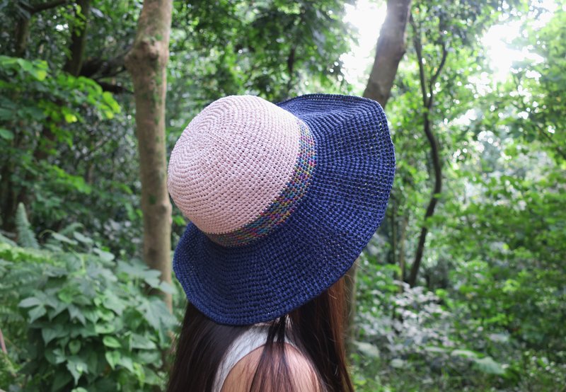 阿母の手做帽-夏日拉斐草帽-拼接大圆帽/浅芋x段染紫x深蓝/限量 - 帽子 - 纸 紫色