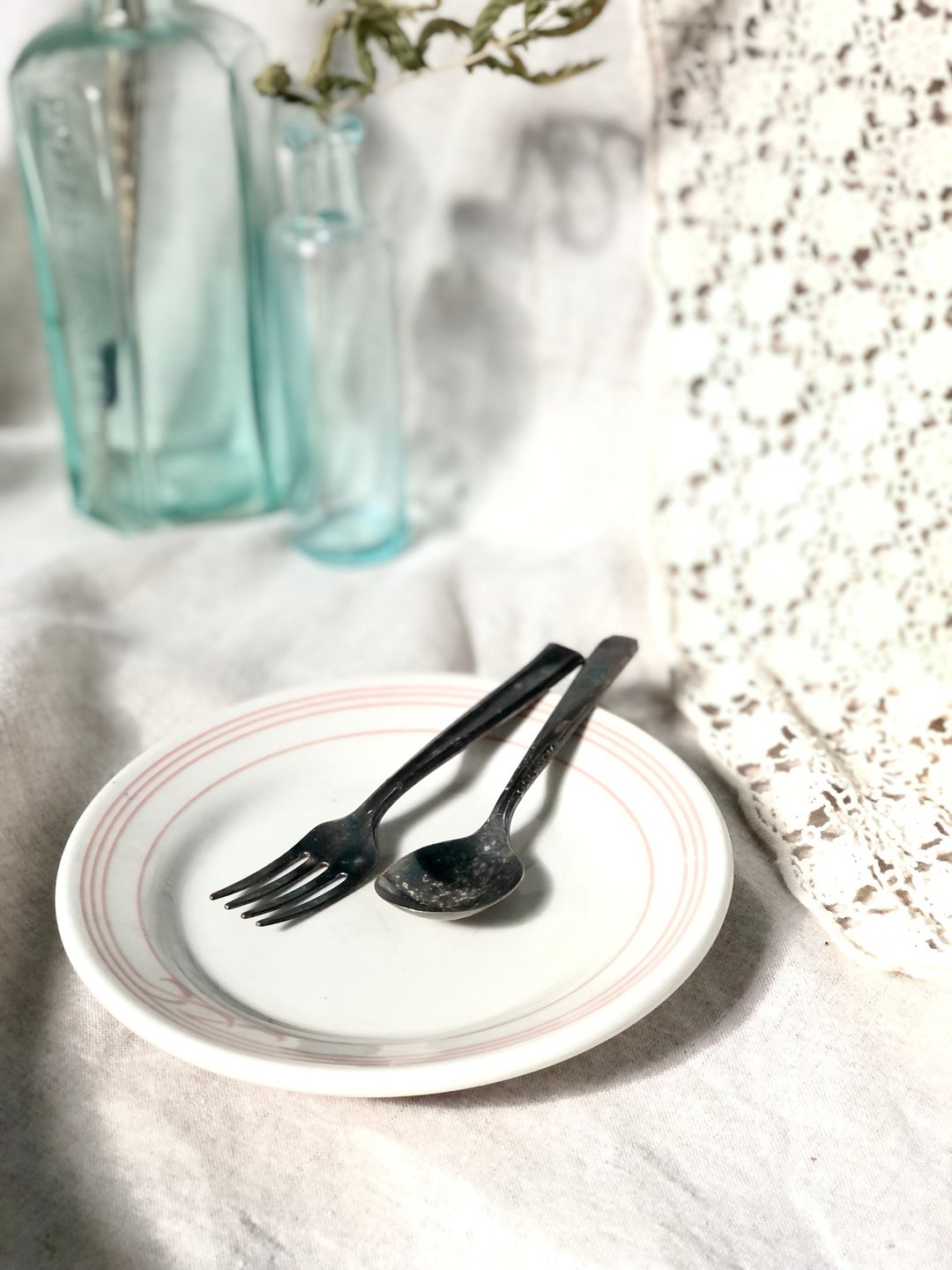 Vintage美国1950s镀银儿童餐具 2件组 - 餐刀/叉/匙组合 - 银 