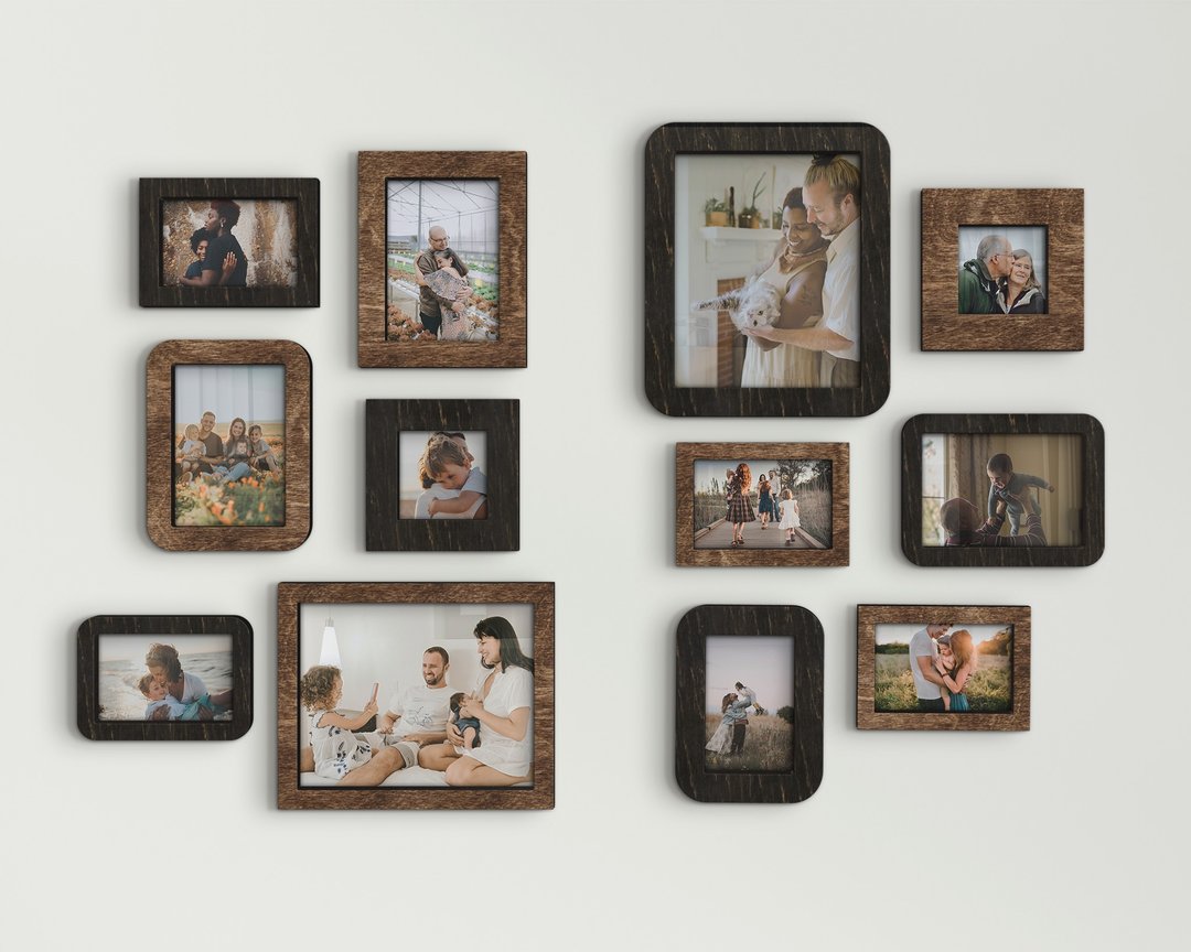 12 piece wall mounted photo frame set Custom color picture frame collage - 画框/相框 - 木头 多色