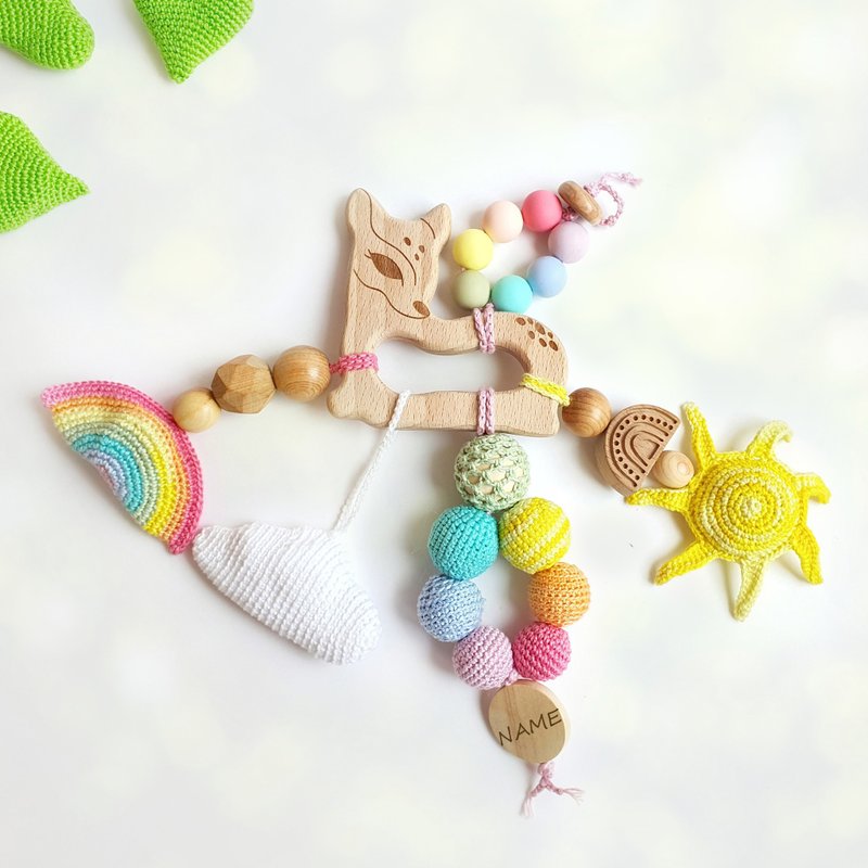 Personalized baby pastel rainbow rattle, Wooden toy with name - 玩具/玩偶 - 棉．麻 多色