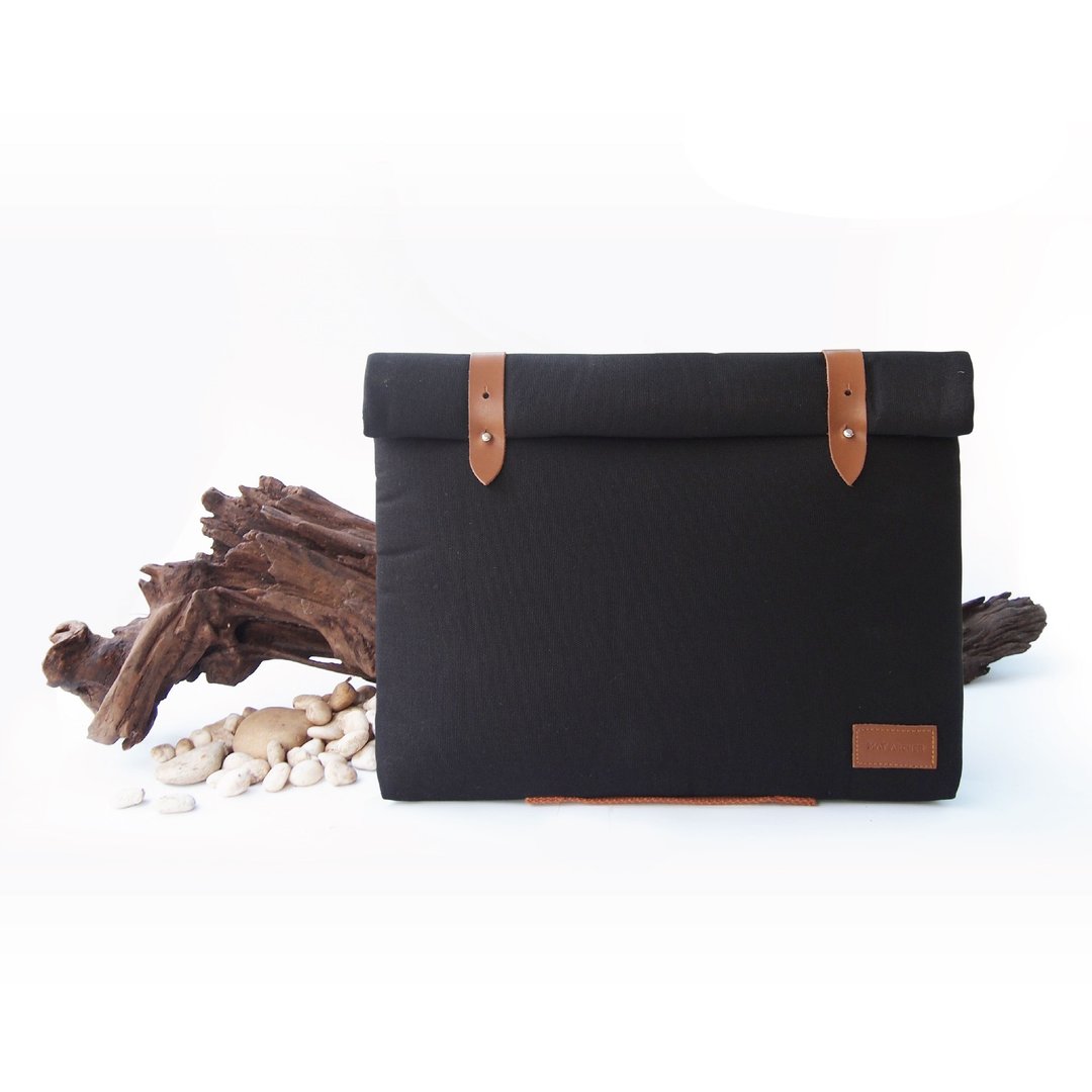 Roll Top Case 13.4" (Laptop Sleeve, Laptop Case, Notebook Bag, Macbook, Macbook Pro, Apple, 13", A4 Folder, Document) - 电脑包 - 棉 黑色