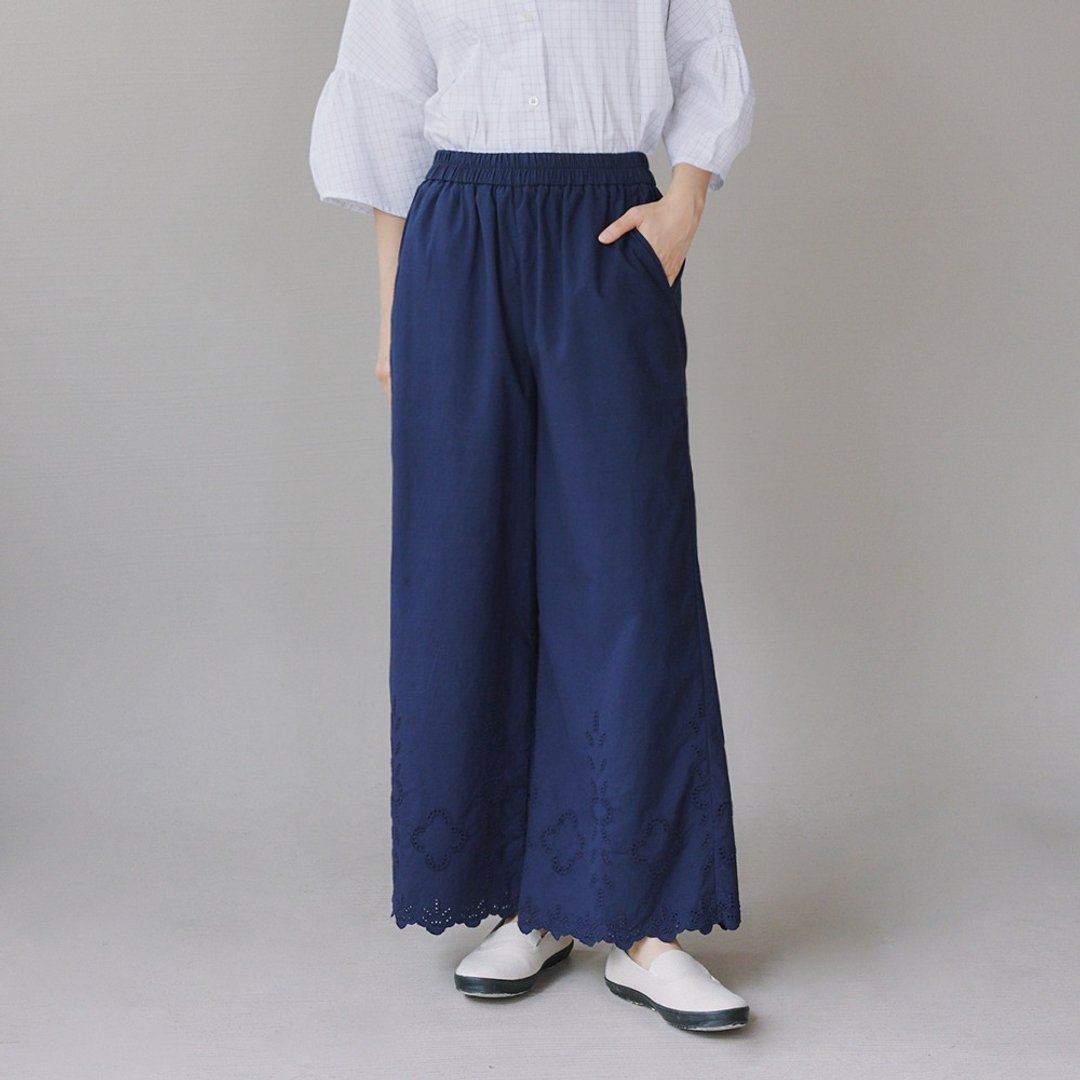 【Simply Yours】缇花直筒九分裤 蓝F - 女装长裤 - 棉．麻 蓝色
