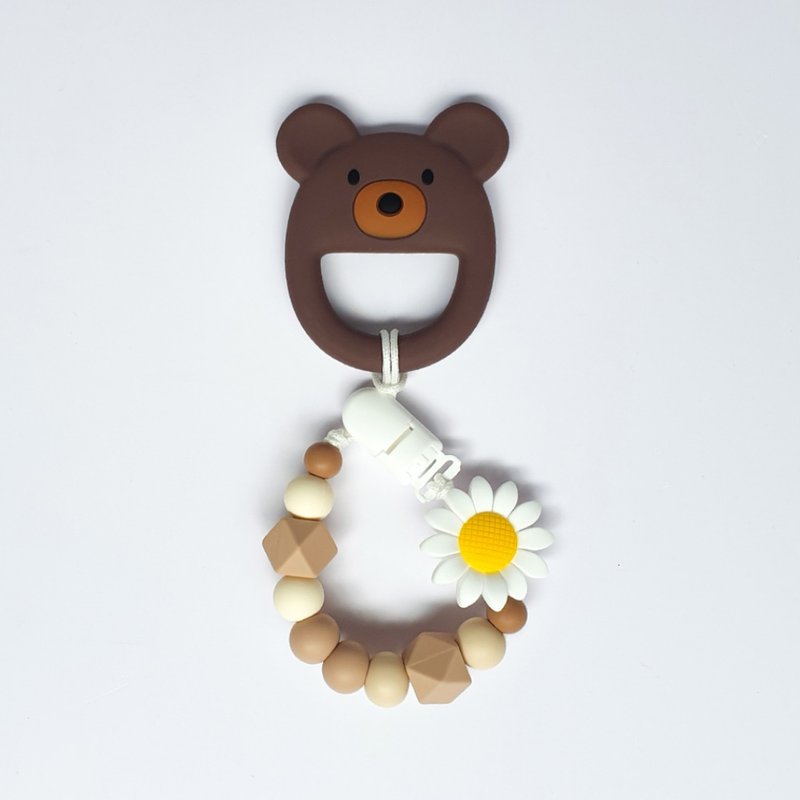 定制化 27CM 无字母 白色向日葵 奶茶色奶嘴链 棕色小熊固齿器 - 玩具/玩偶 - 其他材质 卡其色