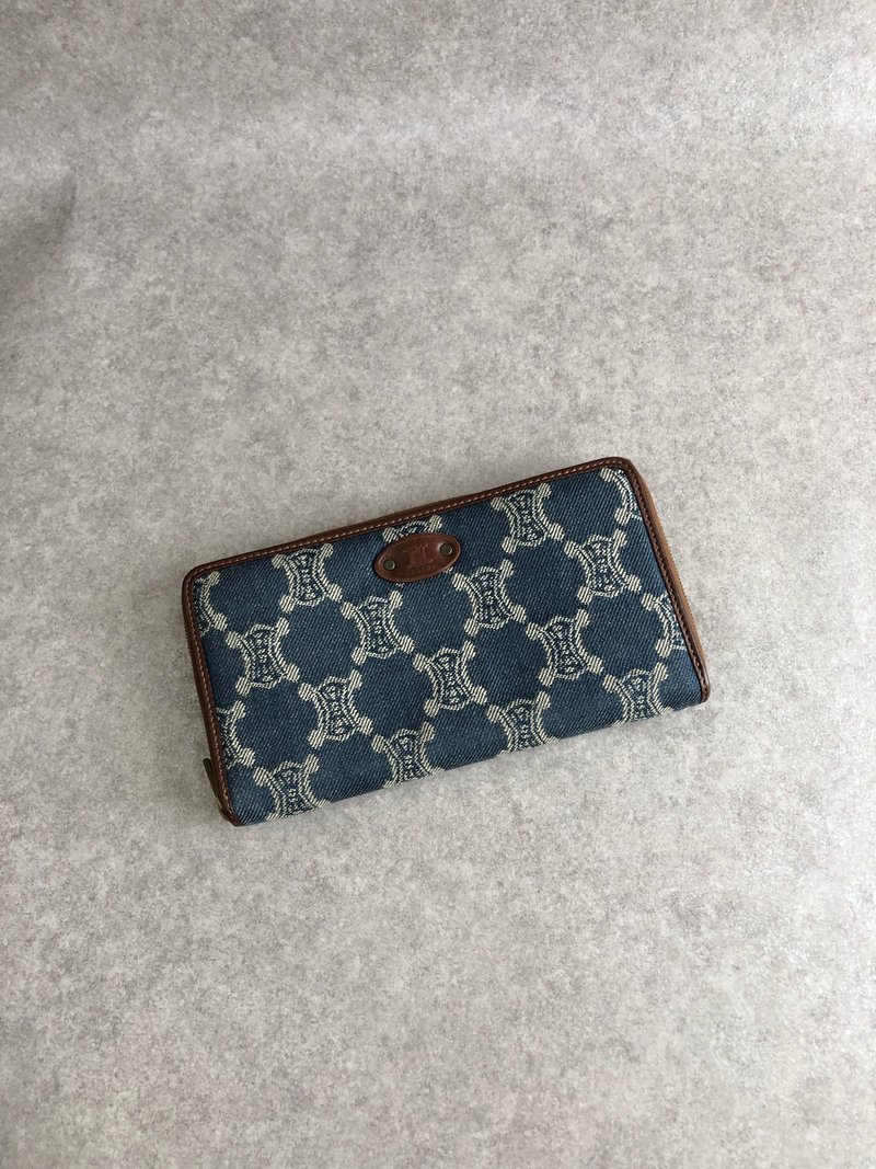 【 VintageShop solo 日本直送中古包专卖店 】CELINE 经典马车帆布长夹 靛蓝色 vintage - 皮夹/钱包 - 棉．麻 蓝色