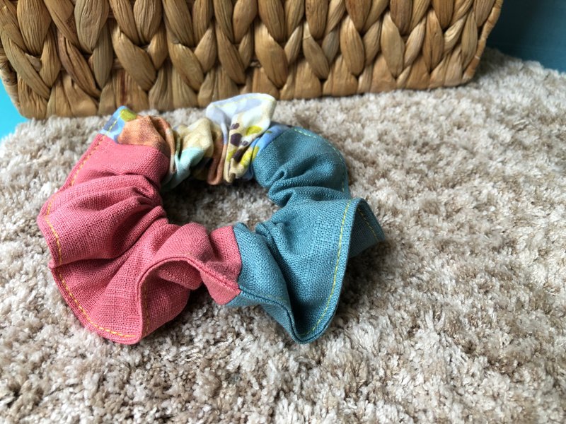 三拼荷叶发圈 / 甜甜圈发圈 / 水彩 - 粉湖蓝 - 发饰 - 棉．麻 多色