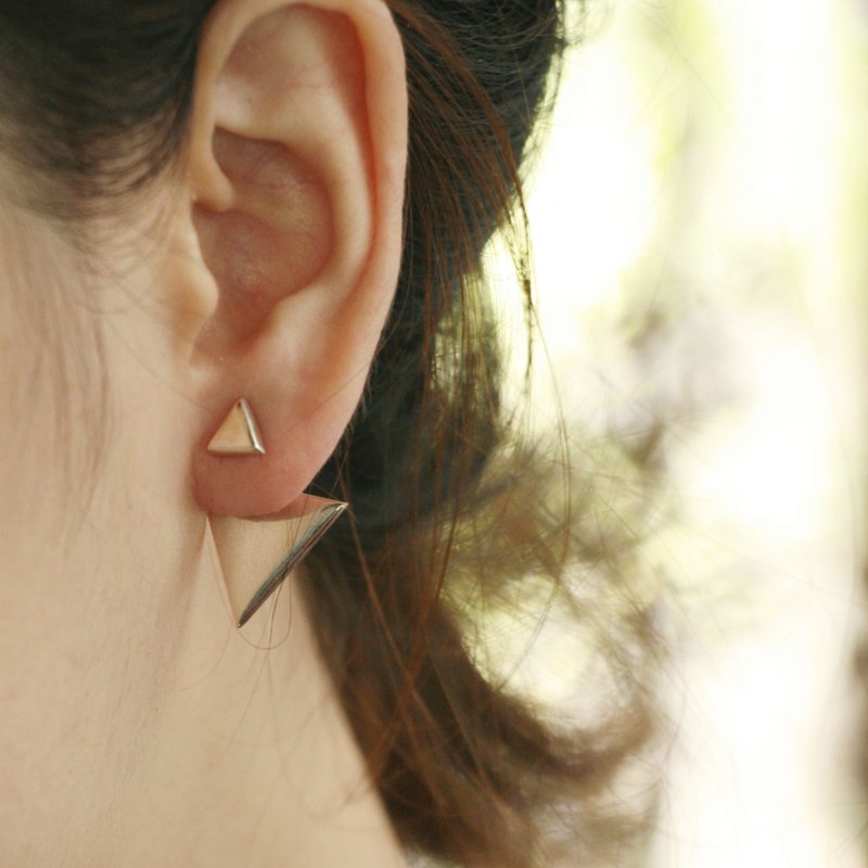 Triangle Shaped Ear Jacket Earrings Geometric triangle Front back earring Jacket - 耳环/耳夹 - 纯银 银色