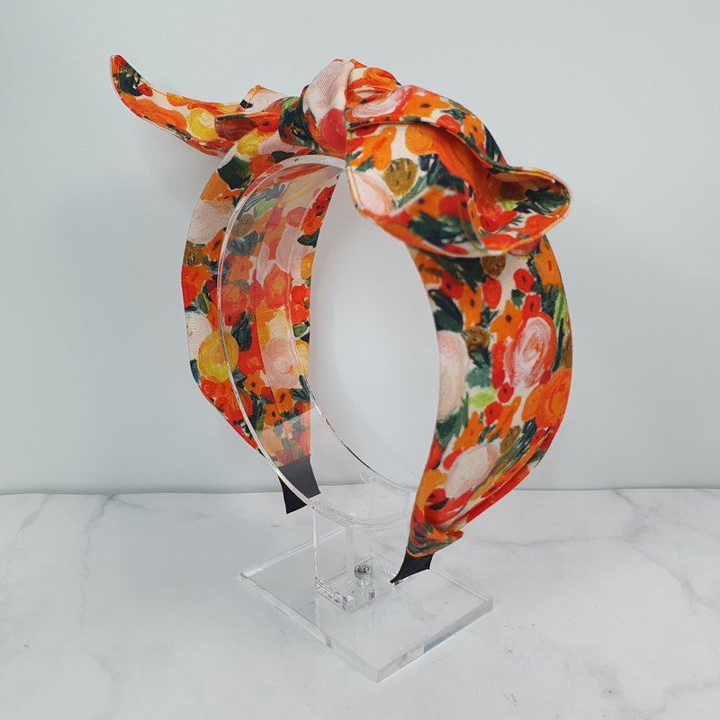 可爱蝴蝶结发箍 - 橘色花彩绘 - 发饰 - 棉．麻 橘色