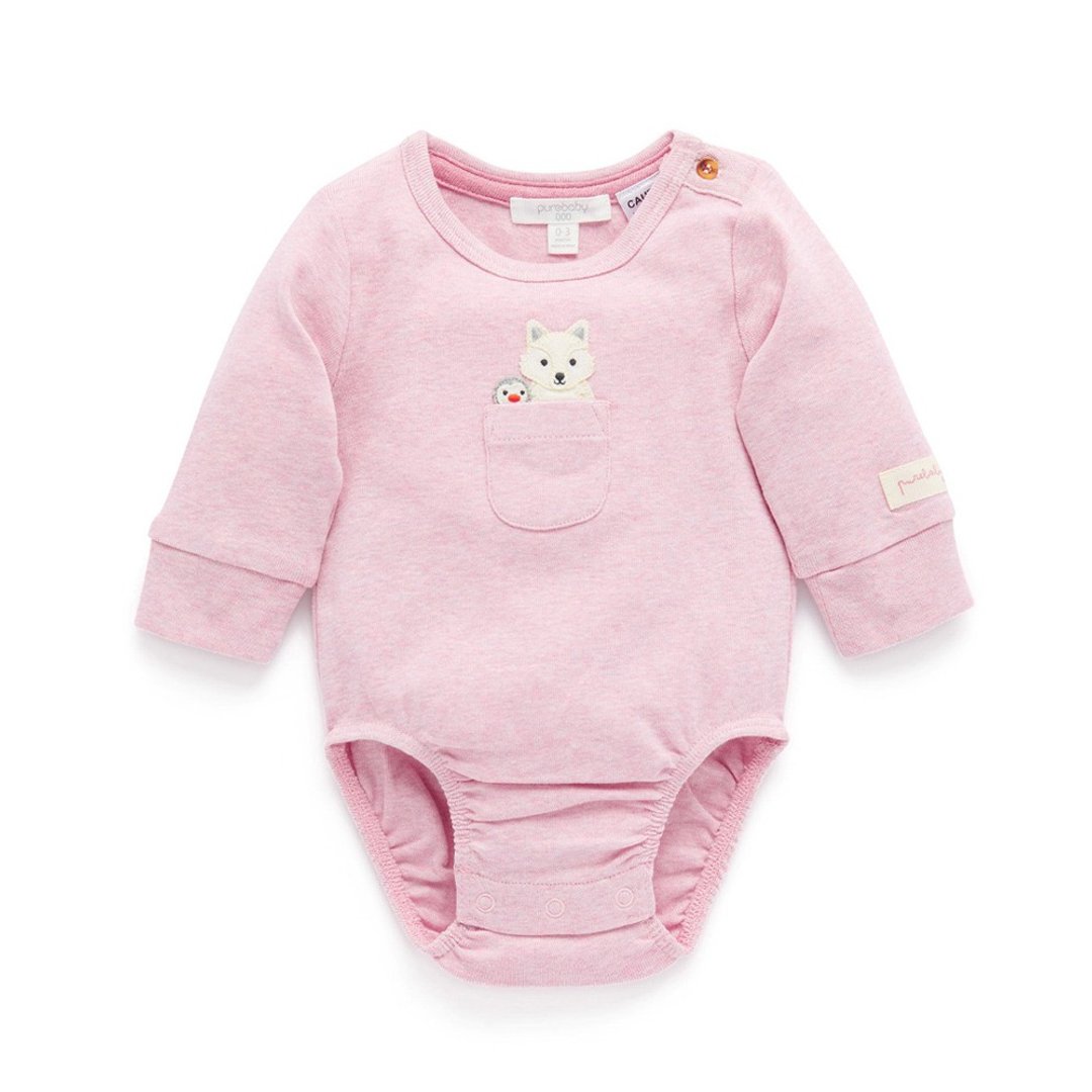 澳洲Purebaby有机棉婴儿包屁衣/新生儿 连身衣 粉色狐狸 - 包屁衣/连体衣 - 棉 