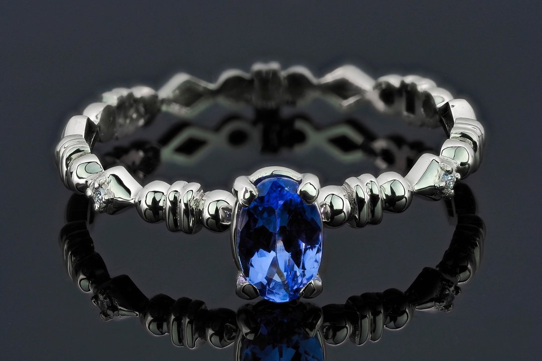 14k gold ring with tanzanite and diamonds - 戒指 - 贵金属 金色