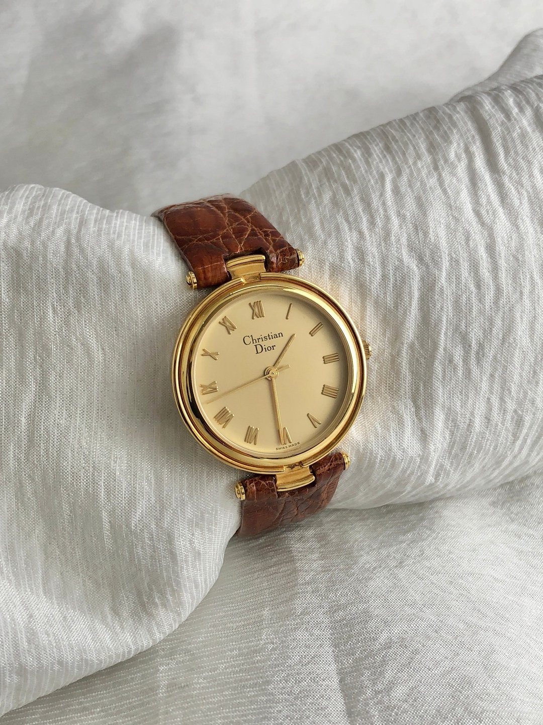 【VintageShop solo 日本直送中古包专卖店】Christian Dior 腕表 金色 x 棕色 罗马数字 不锈钢 3006 vintage 7ivzj6 - 女表 - 不锈钢 金色