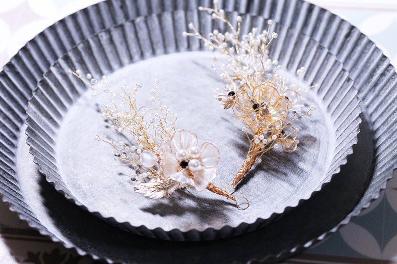 漫天繁星 手作 新娘头饰 两件组 现货 - 发饰 - 树脂 金色