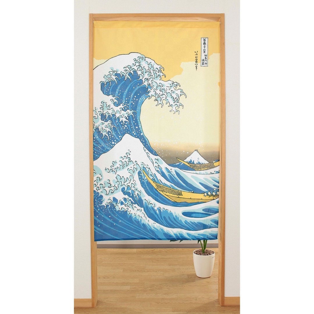【现货】日本制 神奈川冲浪里葛饰北斎门帘150cm - 门帘/门牌 - 棉 卡其色