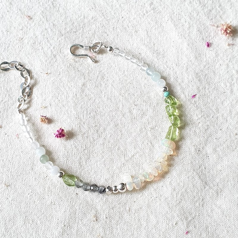 细细看系列 – 欧珀/橄榄石/925银  碎石/随形 简约手(细)链 - 手链/手环 - 水晶 